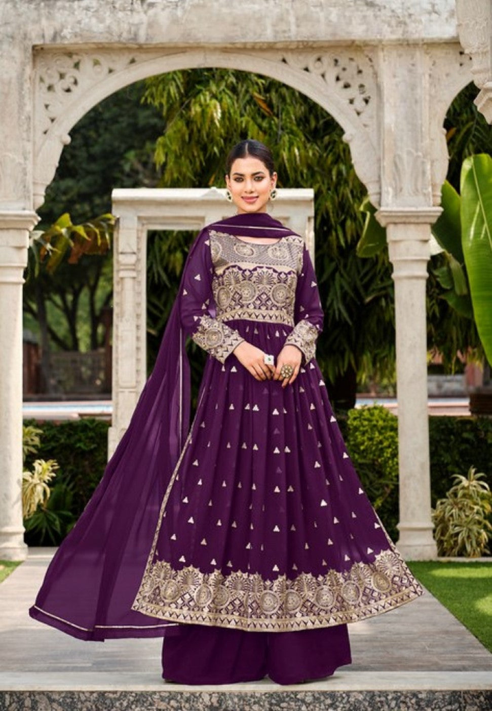 Anaita Purple Faux Georgette Plazzo Suit With Embroidery & Sequins Work - Distacart