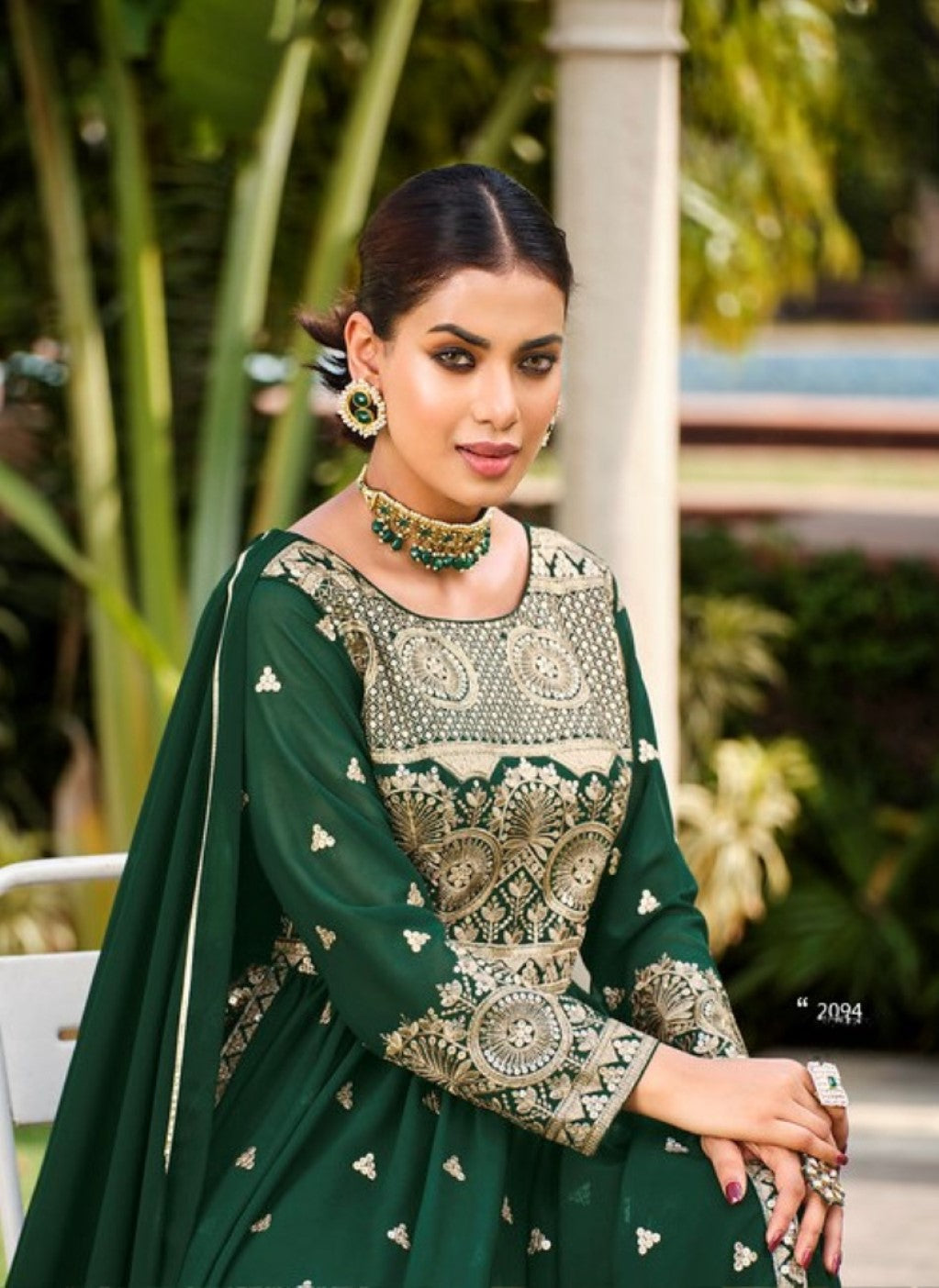 Anaita D Green Faux Georgette Plazzo Suit With Embroidery & Sequins Work