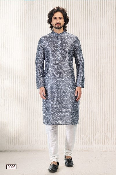 Raivat Ethnic Jacquard Banarasi Silk Digital Print Kurta Pajama In Dark Grey Colour - Distacart