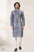 Raivat Ethnic Jacquard Banarasi Silk Digital Print Kurta Pajama In Dark Grey Colour - Distacart