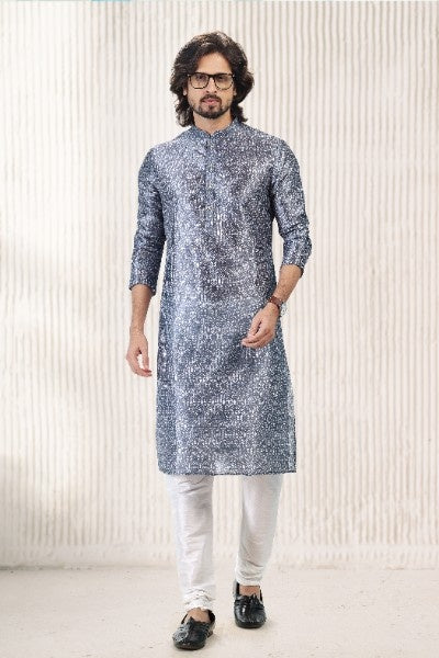 Raivat Ethnic Jacquard Banarasi Silk Digital Print Kurta Pajama In Dark Grey Colour - Distacart