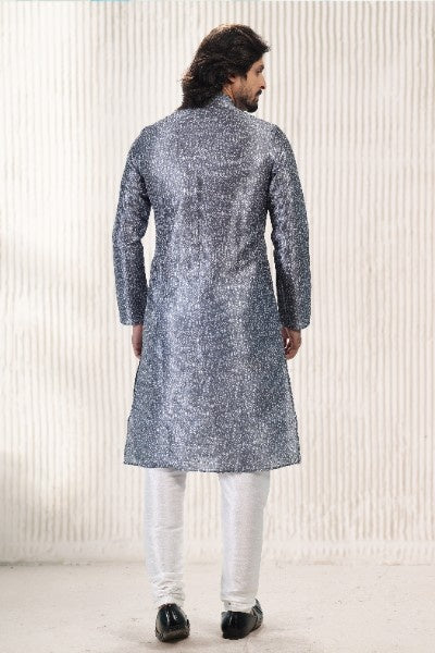Raivat Ethnic Jacquard Banarasi Silk Digital Print Kurta Pajama In Dark Grey Colour - Distacart