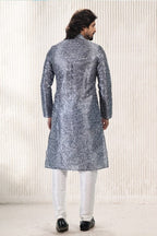 Raivat Ethnic Jacquard Banarasi Silk Digital Print Kurta Pajama In Dark Grey Colour - Distacart