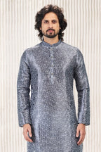 Raivat Ethnic Jacquard Banarasi Silk Digital Print Kurta Pajama In Dark Grey Colour - Distacart