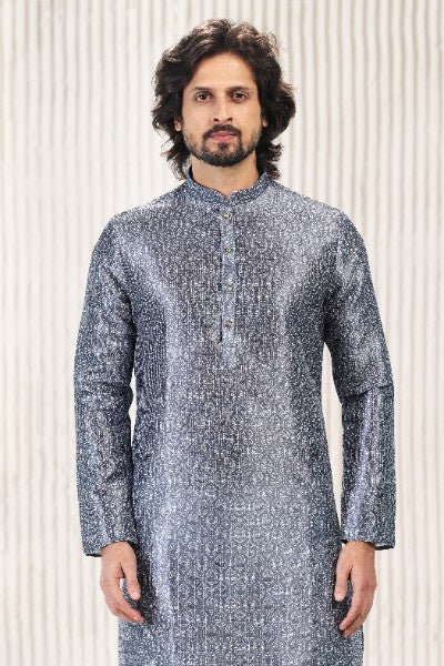 Raivat Ethnic Jacquard Banarasi Silk Digital Print Kurta Pajama In Dark Grey Colour - Distacart
