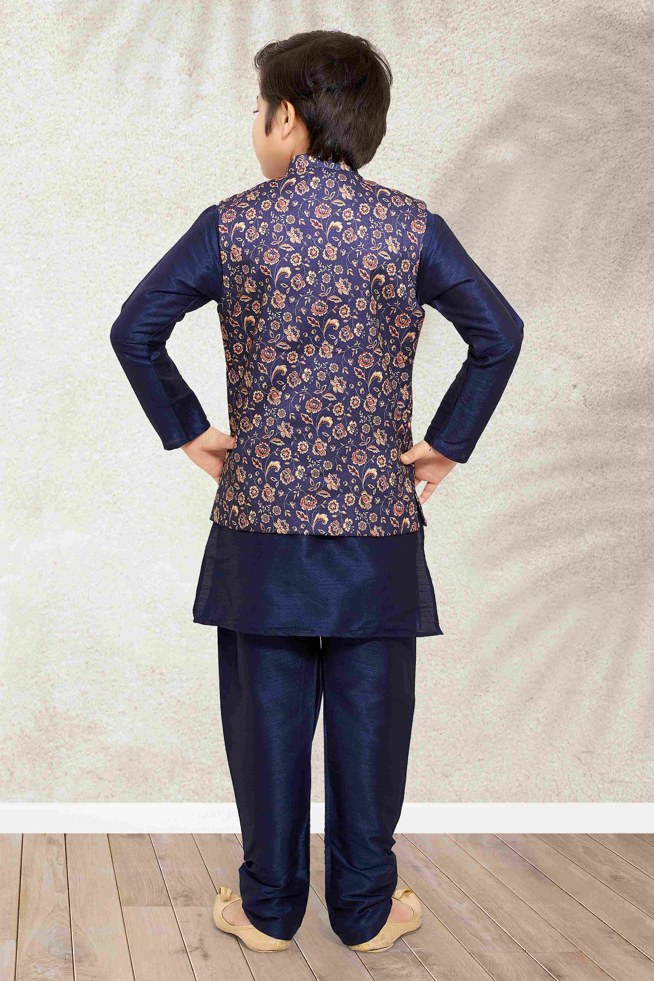 Raivat Ethnic Banarasi Silk Digital Printed Kurta Pajama With Jacket In Blue Colour - Distacart