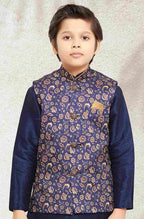 Raivat Ethnic Banarasi Silk Digital Printed Kurta Pajama With Jacket In Blue Colour - Distacart
