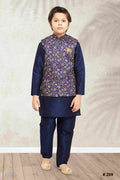 Raivat Ethnic Banarasi Silk Digital Printed Kurta Pajama With Jacket In Blue Colour - Distacart