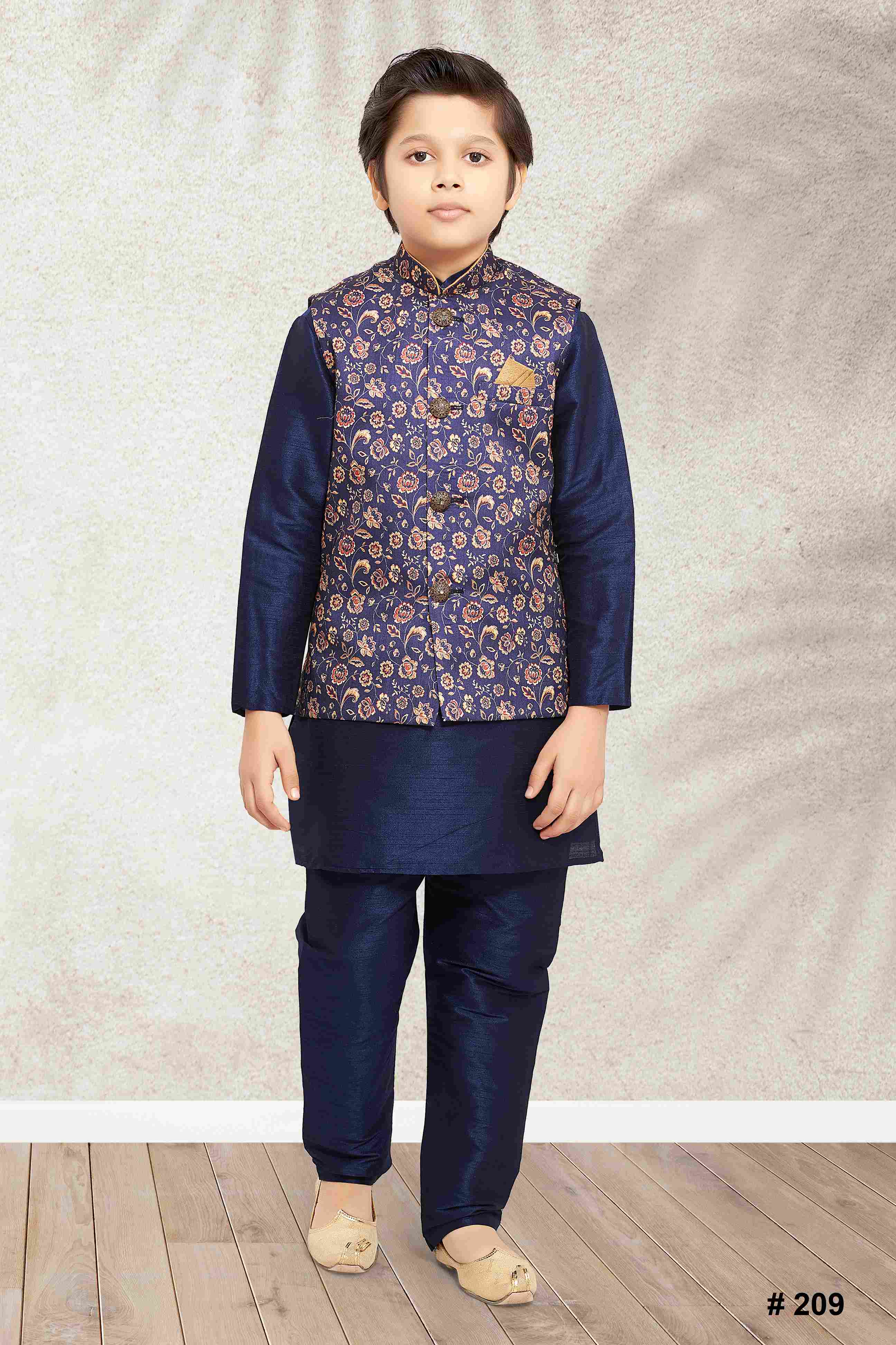 Raivat Ethnic Banarasi Silk Digital Printed Kurta Pajama With Jacket In Blue Colour - Distacart