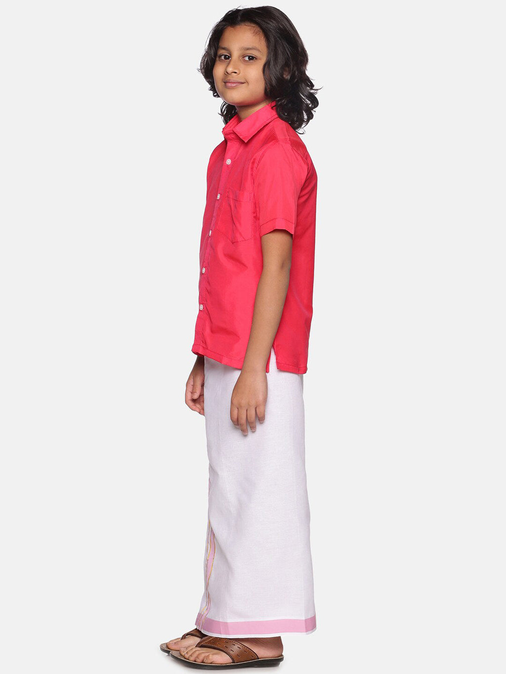 Sethukrishna Boys Pink & White Shirt with Dhoti