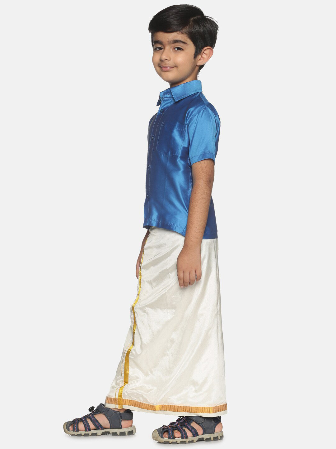 Sethukrishna Blue & White Shirt with Dhoti Set For Boys