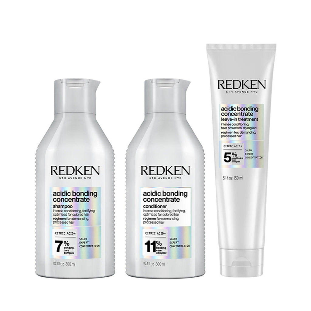 Redken Damaged Hair Combo - Acidic Bonding Concentrate Shampoo, Conditioner & Leave-In Treatment