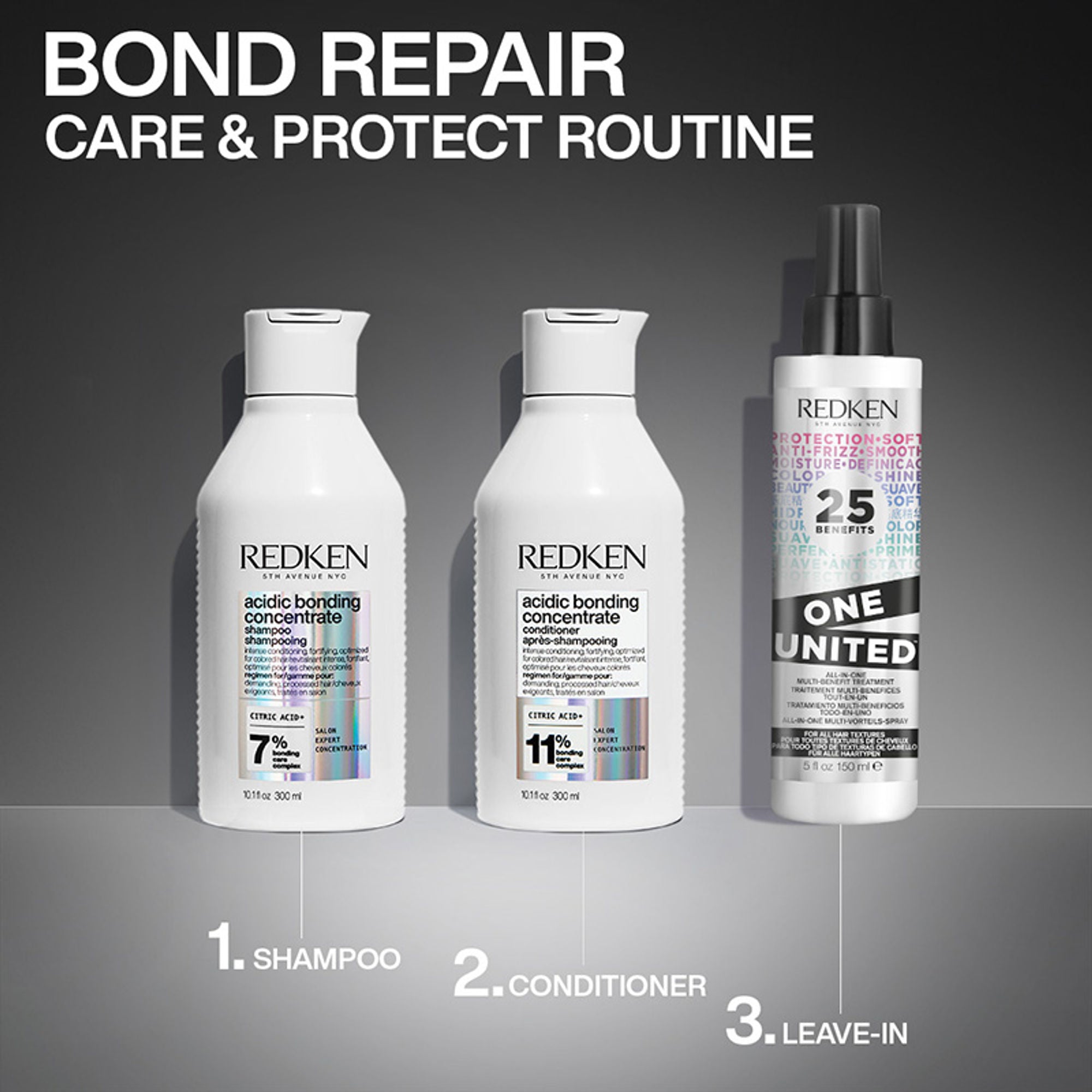 Redken Hair Protect Combo - Acidic Bonding Concentrate Shampoo, Conditioner & One United