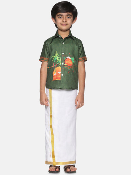 Sethukrishna Boys Olive Green Printed Shirt