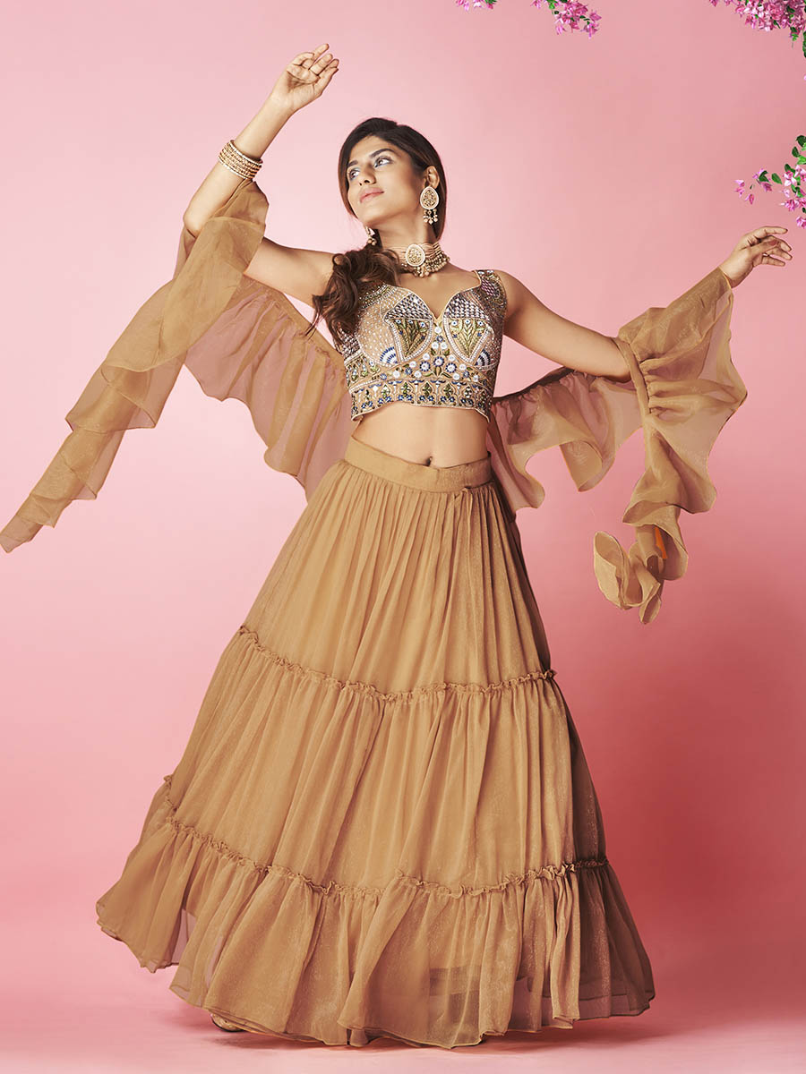 Myra Orange Art Silk Designer Lehenga