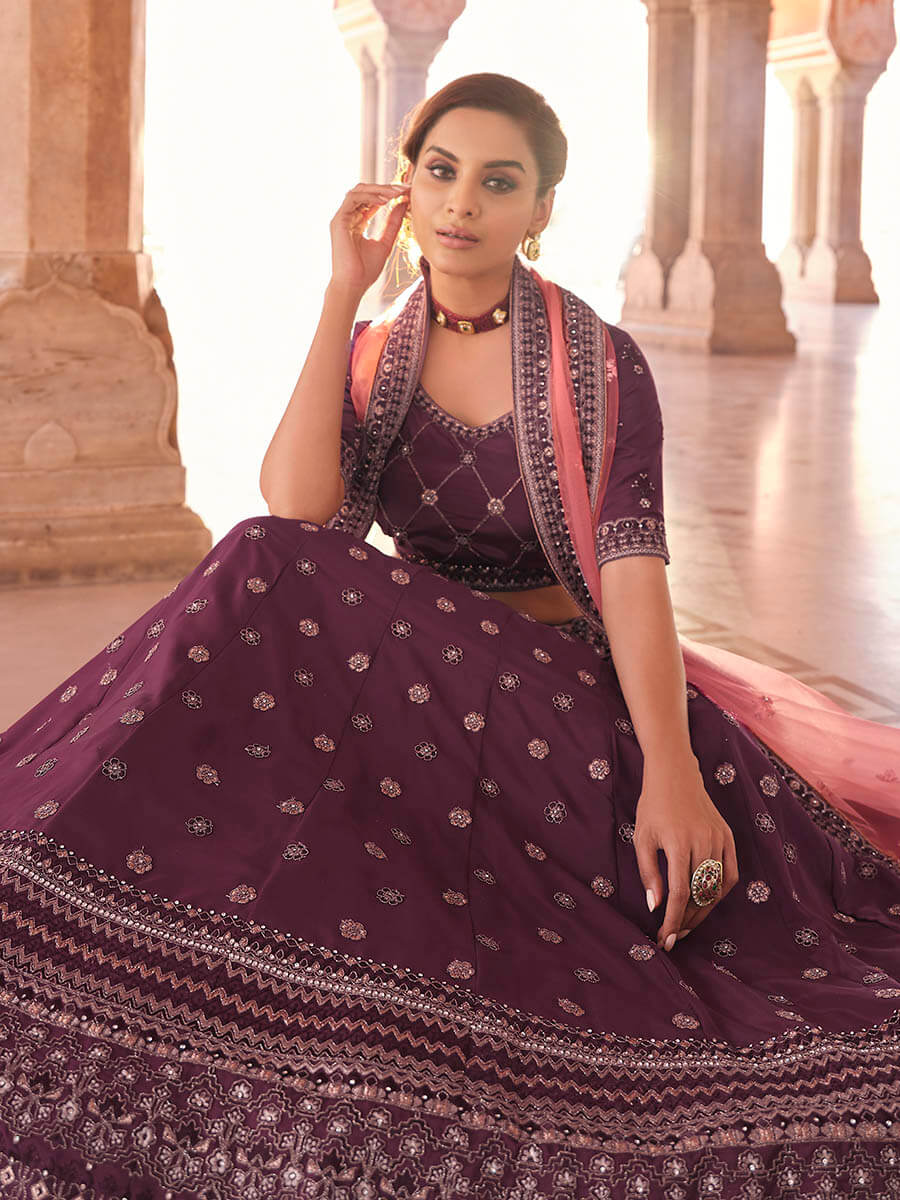 Myra Wine Embroidered Designer Lehenga Choli