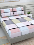 DREAM WEAVERZ Pink & Grey Geometric Glazed Cotton 220 TC King Bedsheet with 2 Pillow Covers