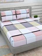DREAM WEAVERZ Pink & Grey Geometric Glazed Cotton 220 TC King Bedsheet with 2 Pillow Covers