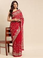 kasee Floral Zari Pure Georgette Saree - Distacart