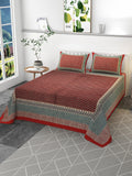 CLIO'S HERITAGE STORE Red Ethnic Motifs Cotton 400 TC King Bedsheet with 2 Pillow Covers