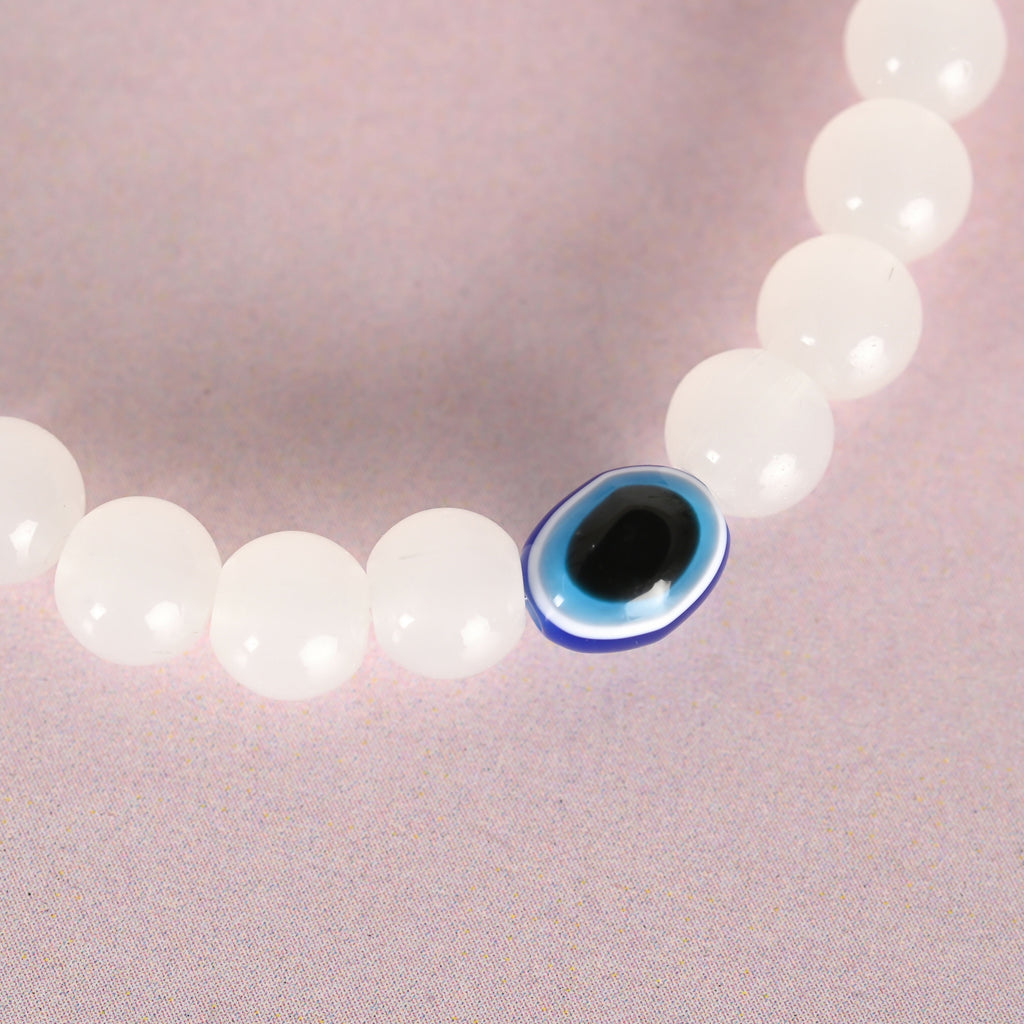 NVR Men & Women White Marbel Crystal Elasticated Bracelet - Distacart