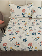BIANCA LA-VOGUE Beige & Green Floral 152 TC Queen Bedsheet With 2 Pillow Covers