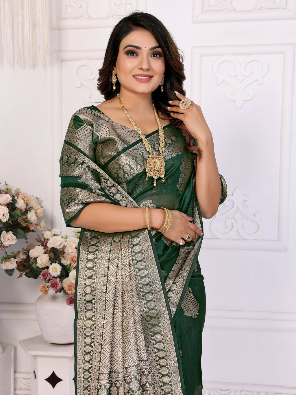 Aastha Fashion Green Soft Organza Silk Weaving Saree - Distacart