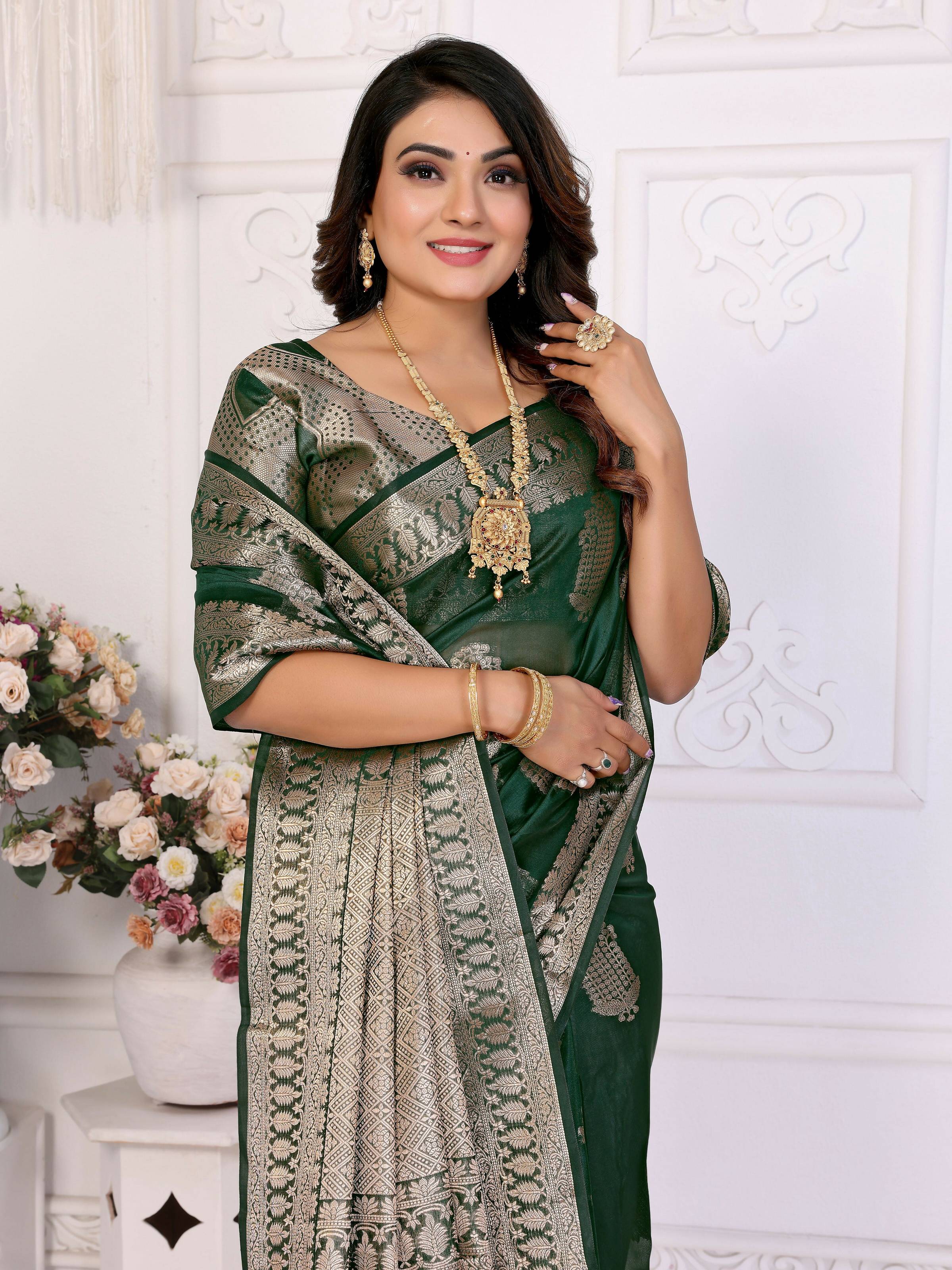 Aastha Fashion Green Soft Organza Silk Weaving Saree - Distacart