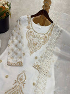 Teeya Creation White Color Gimmychu Silk Embroidery Work Wedding Wear Salwar Suit - Distacart