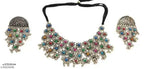 Tehzeeb Creations Women's Silver Color Oxidised Necklace Set With Multi Kundan