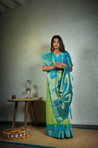 Vardha Lime Green Golden Zari Banarasi Chiffon Saree