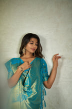 Vardha Lime Green Golden Zari Banarasi Chiffon Saree