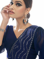 Myra Navy Blue Georgette Embroidered Designer Saree - Distacart