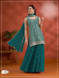 Anaita Teal Green Blooming Georgette Suit With Heavy Embroidery & Sequence Work - Distacart