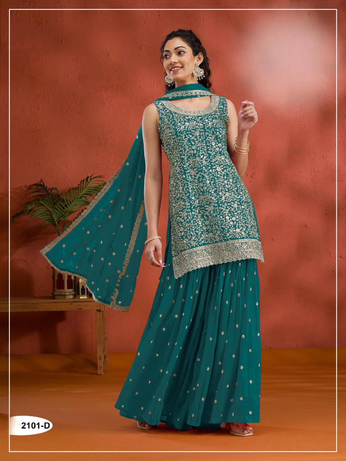 Anaita Teal Green Blooming Georgette Suit With Heavy Embroidery & Sequence Work - Distacart