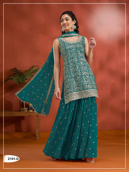 Anaita Teal Green Blooming Georgette Suit With Heavy Embroidery & Sequence Work