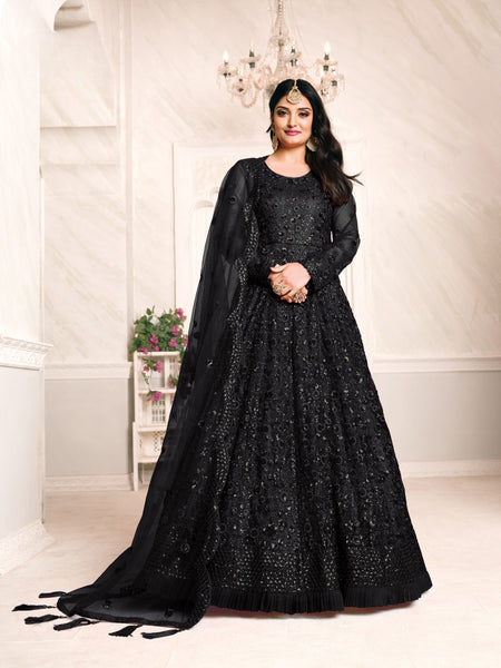 Anaita Black Embroidered Net Anarkali Suit
