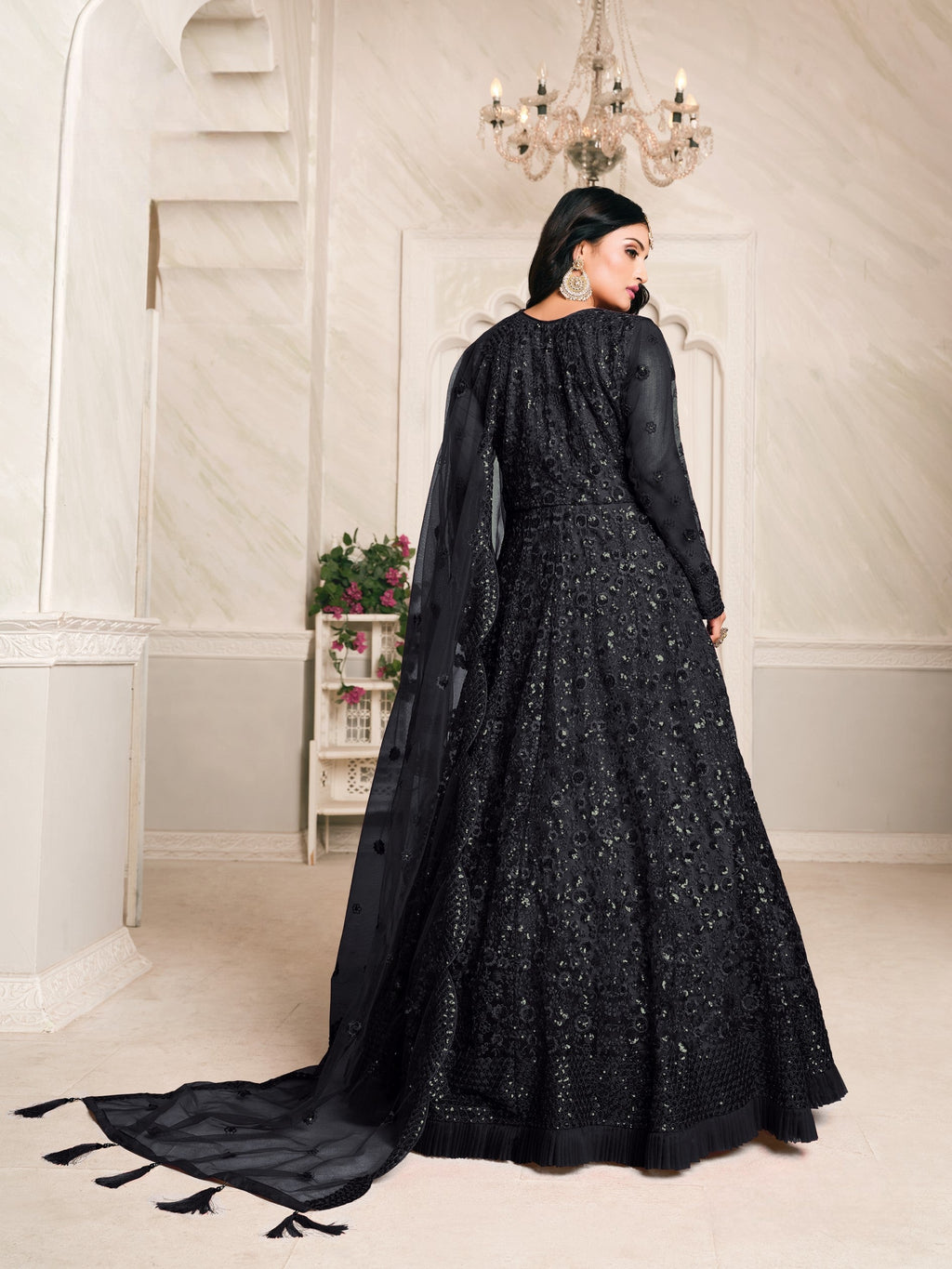 Anaita Black Embroidered Net Anarkali Suit - Distacart