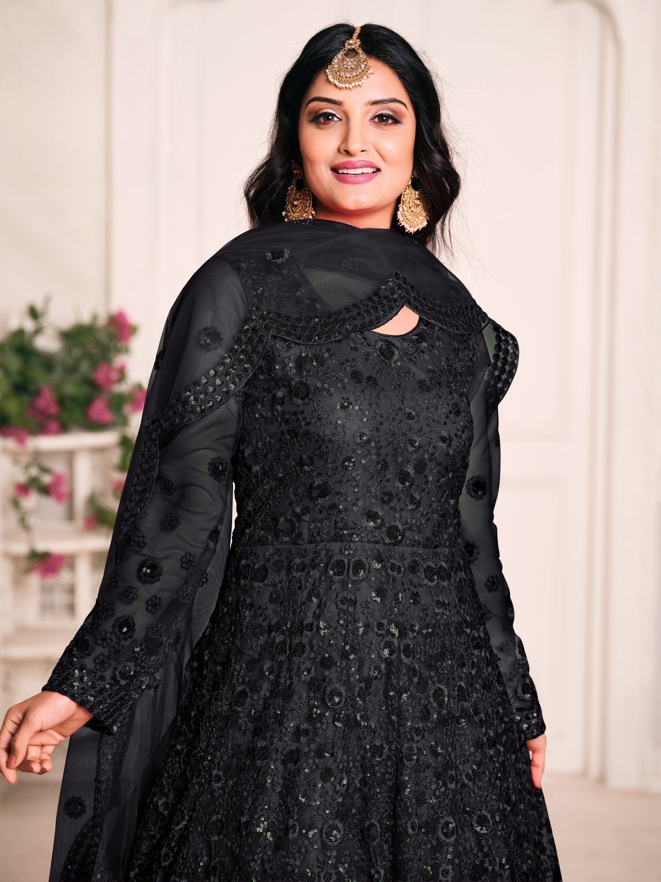 Anaita Black Embroidered Net Anarkali Suit - Distacart