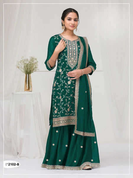 Anaita Dark Green Vichitra Suit With Heavy Embroidery Work