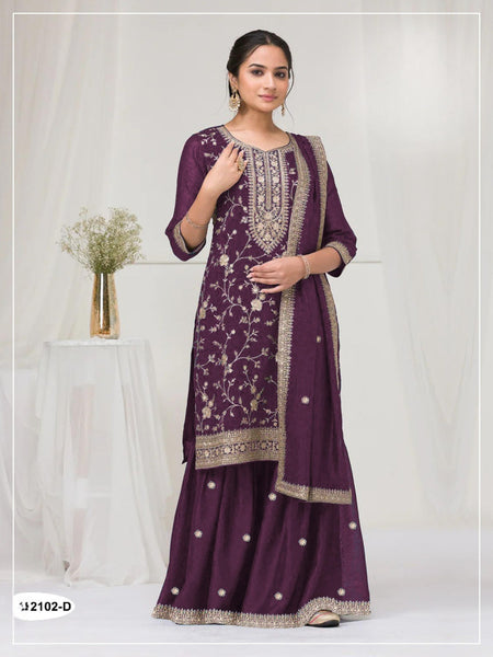 Anaita Wine Vichitra Suit With Heavy Embroidery Work
