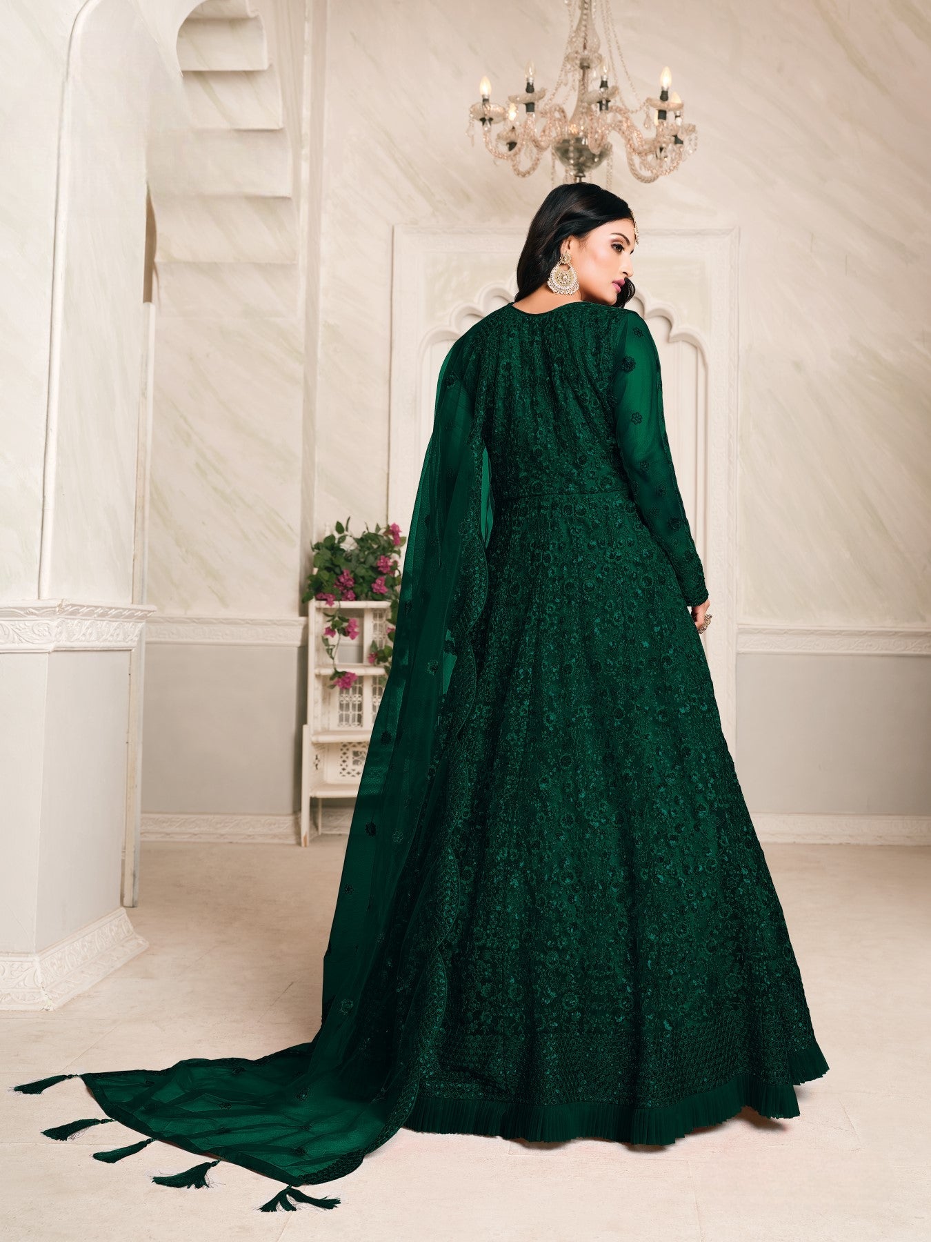 Anaita Green Embroidered Net Anarkali Suit - Distacart