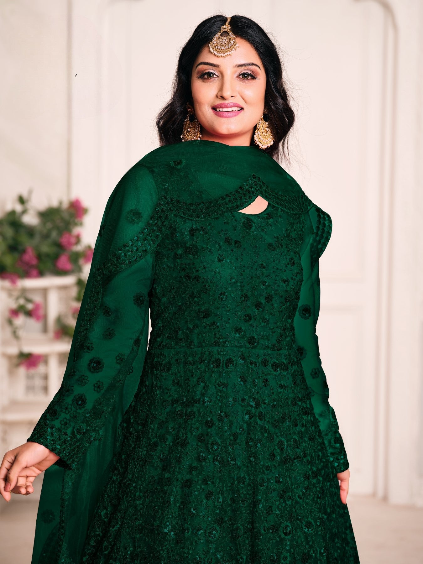 Anaita Green Embroidered Net Anarkali Suit - Distacart