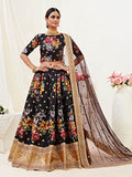 Myra Black Floral Print Embroidered Designer Lehenga