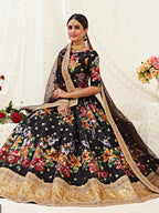 Myra Black Floral Print Embroidered Designer Lehenga