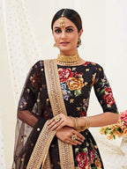 Myra Black Floral Print Embroidered Designer Lehenga