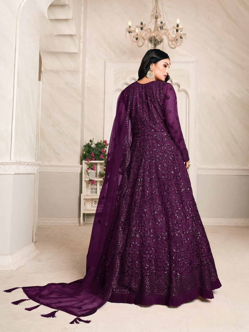 Anaita Purple Embroidered Net Anarkali Suit - Distacart