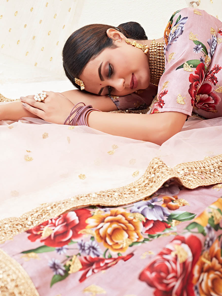 Myra Rosy Brown Floral Print Embroidered Designer Lehenga