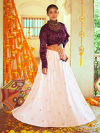 Myra Purple & White Cotton Embroidered Navratri Special Lehenga