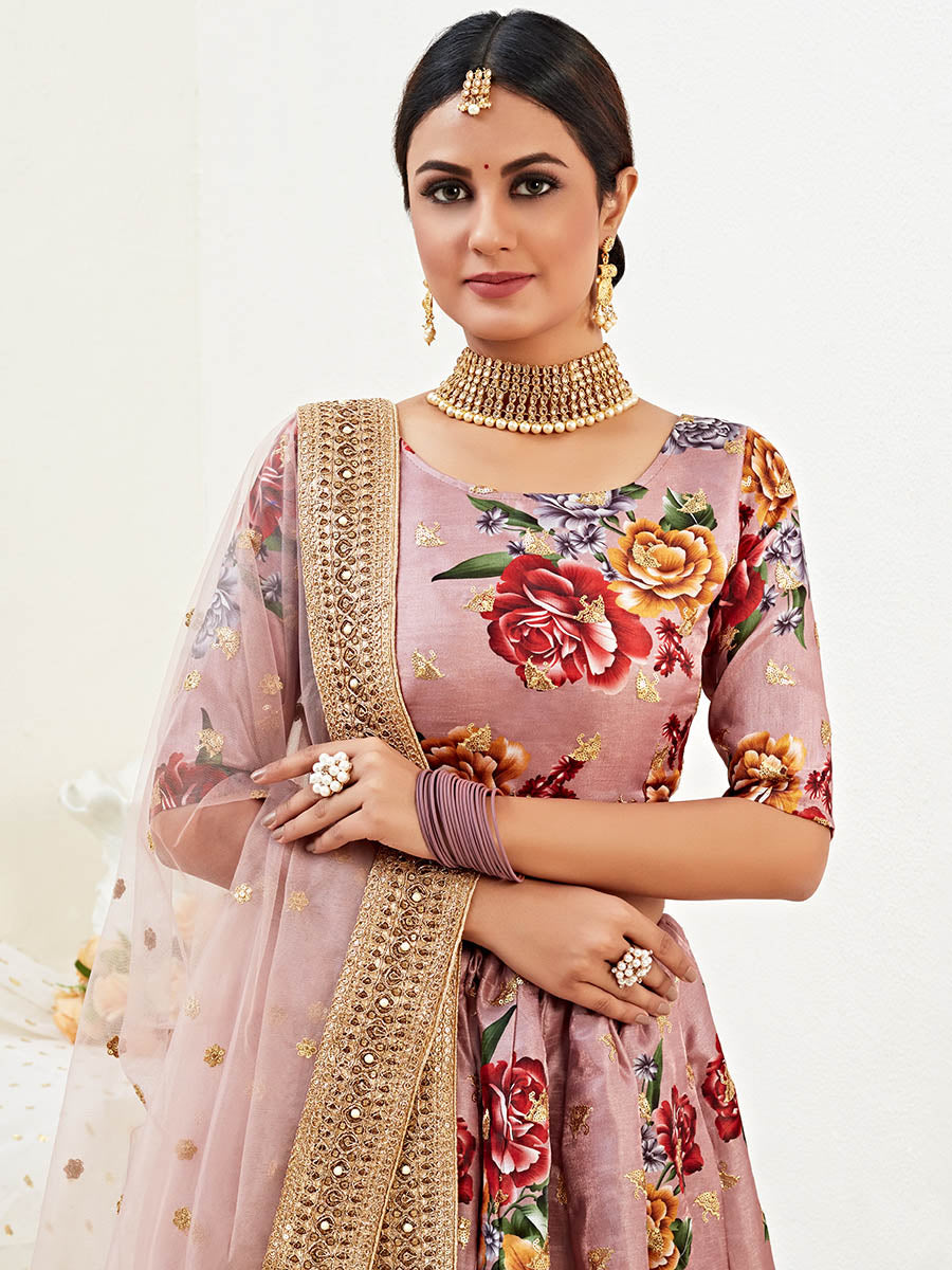 Myra Rosy Brown Floral Print Embroidered Designer Lehenga